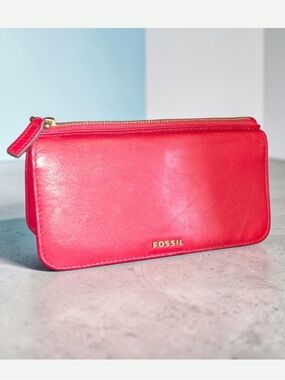 Fossil Red Leather Wallet Sleek Minimalist Design